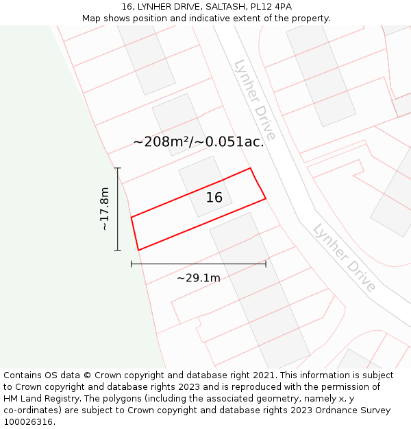 16, LYNHER DRIVE, SALTASH, PL12 4PA: Plot and title map