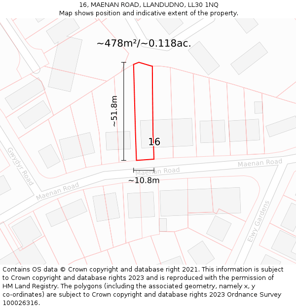 16, MAENAN ROAD, LLANDUDNO, LL30 1NQ: Plot and title map