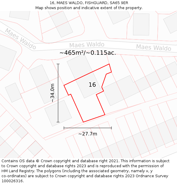 16, MAES WALDO, FISHGUARD, SA65 9ER: Plot and title map