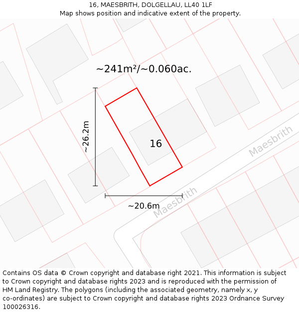 16, MAESBRITH, DOLGELLAU, LL40 1LF: Plot and title map