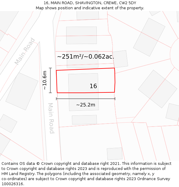 16, MAIN ROAD, SHAVINGTON, CREWE, CW2 5DY: Plot and title map