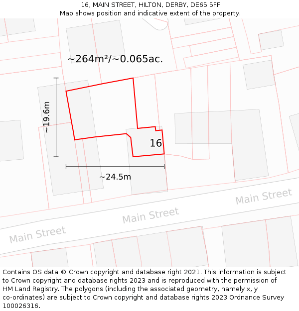 16, MAIN STREET, HILTON, DERBY, DE65 5FF: Plot and title map