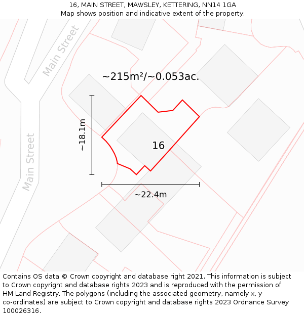 16, MAIN STREET, MAWSLEY, KETTERING, NN14 1GA: Plot and title map