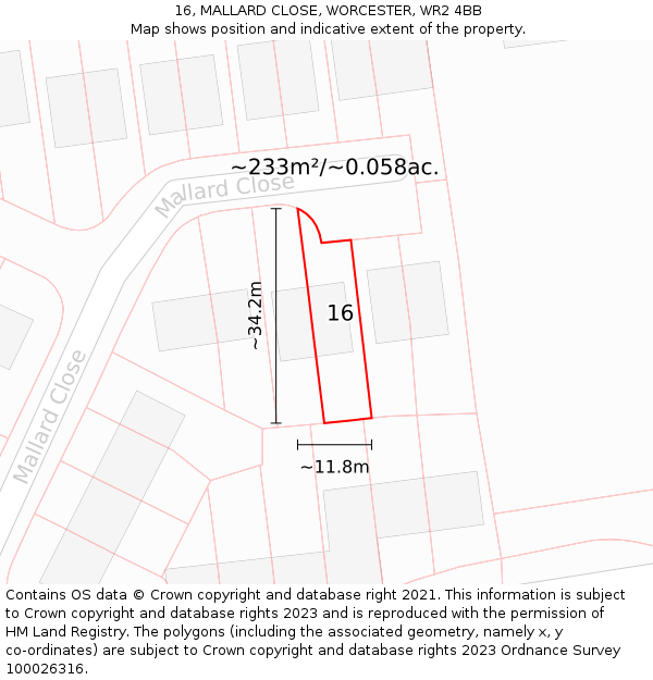 16, MALLARD CLOSE, WORCESTER, WR2 4BB: Plot and title map