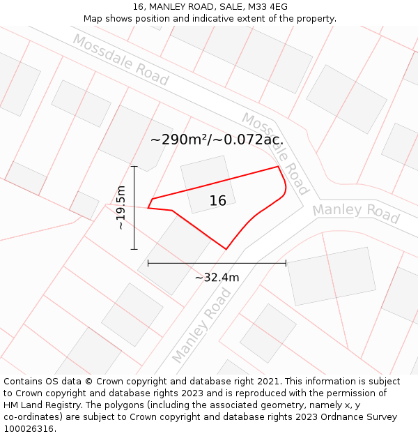 16, MANLEY ROAD, SALE, M33 4EG: Plot and title map