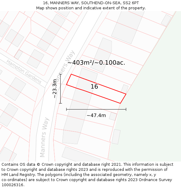 16, MANNERS WAY, SOUTHEND-ON-SEA, SS2 6PT: Plot and title map