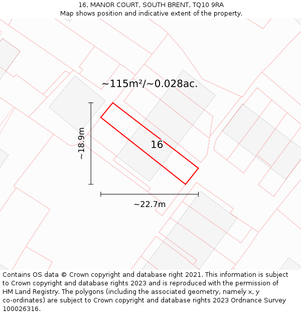 16, MANOR COURT, SOUTH BRENT, TQ10 9RA: Plot and title map