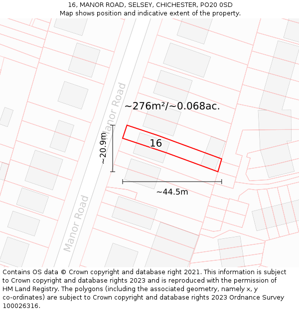 16, MANOR ROAD, SELSEY, CHICHESTER, PO20 0SD: Plot and title map