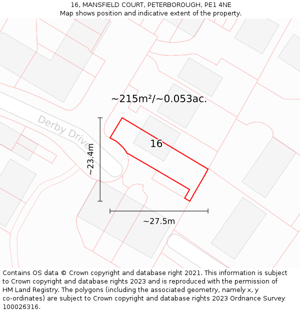 16, MANSFIELD COURT, PETERBOROUGH, PE1 4NE: Plot and title map