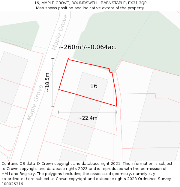 16, MAPLE GROVE, ROUNDSWELL, BARNSTAPLE, EX31 3QP: Plot and title map