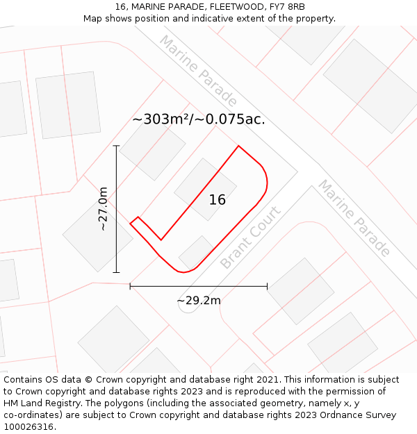 16, MARINE PARADE, FLEETWOOD, FY7 8RB: Plot and title map