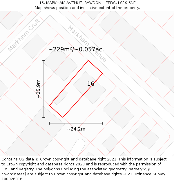 16, MARKHAM AVENUE, RAWDON, LEEDS, LS19 6NF: Plot and title map