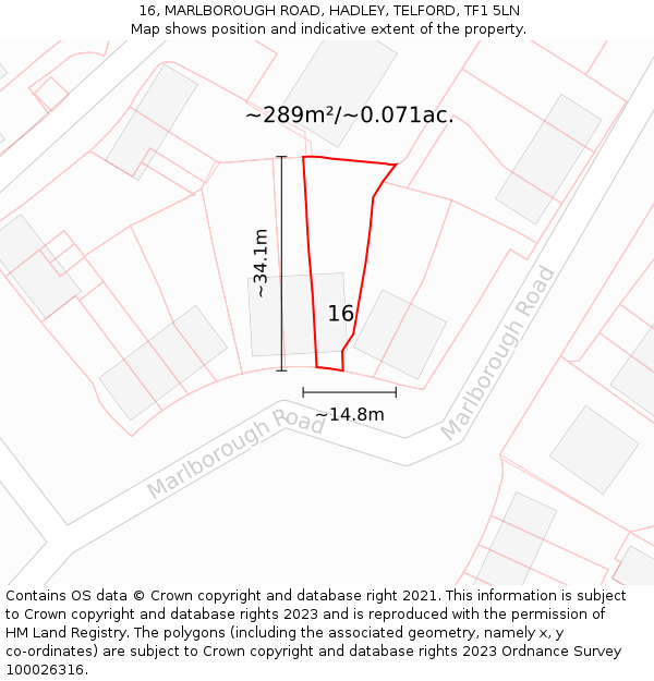 16, MARLBOROUGH ROAD, HADLEY, TELFORD, TF1 5LN: Plot and title map