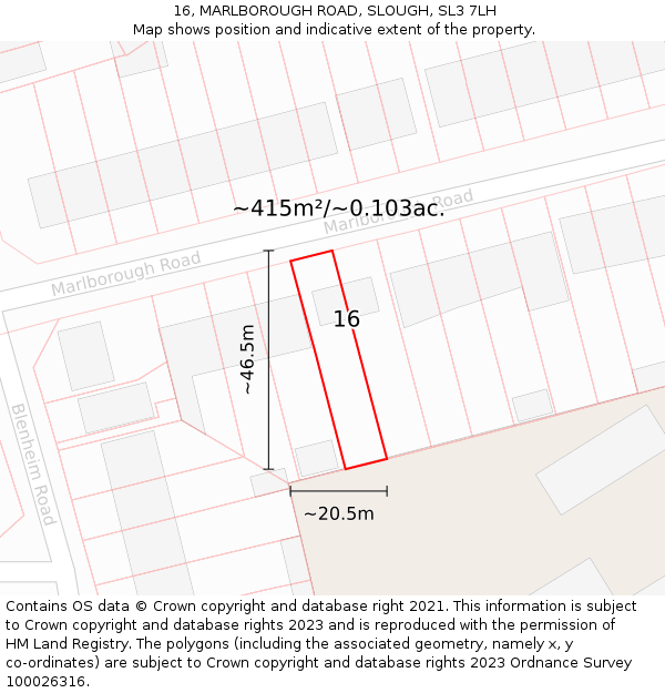 16, MARLBOROUGH ROAD, SLOUGH, SL3 7LH: Plot and title map