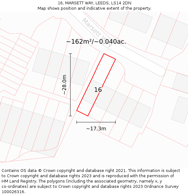 16, MARSETT WAY, LEEDS, LS14 2DN: Plot and title map