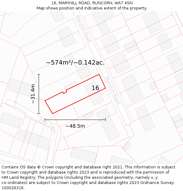 16, MARYHILL ROAD, RUNCORN, WA7 4SN: Plot and title map