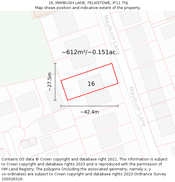 16, MAYBUSH LANE, FELIXSTOWE, IP11 7NJ: Plot and title map