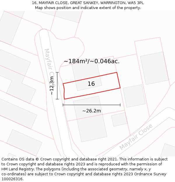 16, MAYFAIR CLOSE, GREAT SANKEY, WARRINGTON, WA5 3PL: Plot and title map