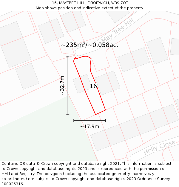 16, MAYTREE HILL, DROITWICH, WR9 7QT: Plot and title map