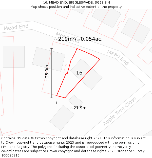 16, MEAD END, BIGGLESWADE, SG18 8JN: Plot and title map