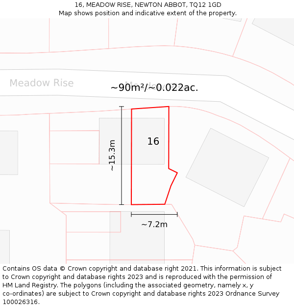 16, MEADOW RISE, NEWTON ABBOT, TQ12 1GD: Plot and title map