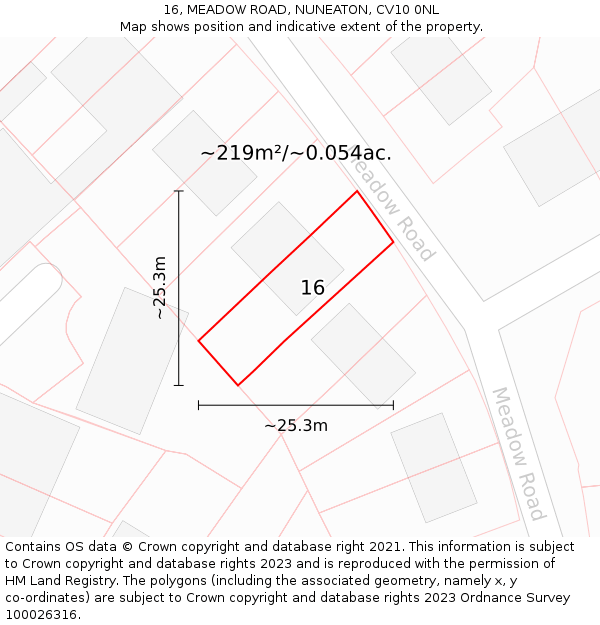 16, MEADOW ROAD, NUNEATON, CV10 0NL: Plot and title map