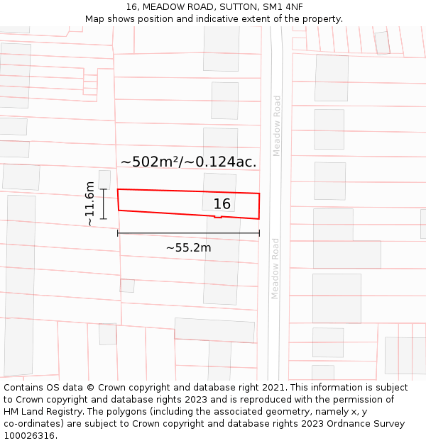 16, MEADOW ROAD, SUTTON, SM1 4NF: Plot and title map