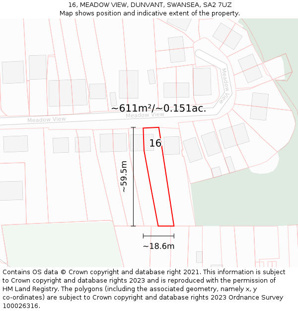 16, MEADOW VIEW, DUNVANT, SWANSEA, SA2 7UZ: Plot and title map