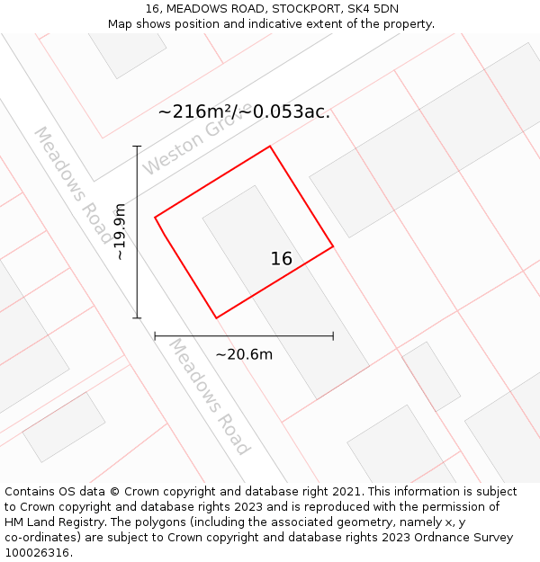 16, MEADOWS ROAD, STOCKPORT, SK4 5DN: Plot and title map