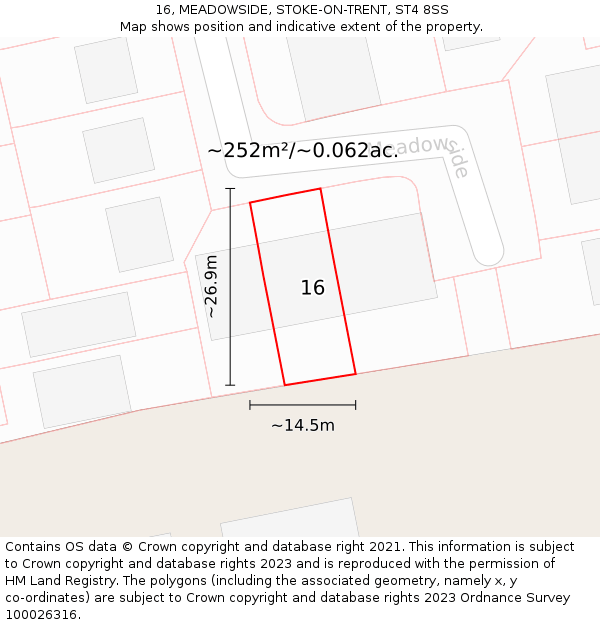 16, MEADOWSIDE, STOKE-ON-TRENT, ST4 8SS: Plot and title map