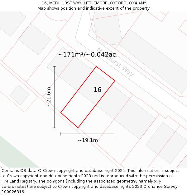 16, MEDHURST WAY, LITTLEMORE, OXFORD, OX4 4NY: Plot and title map