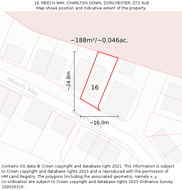 16, MEECH WAY, CHARLTON DOWN, DORCHESTER, DT2 9UE: Plot and title map