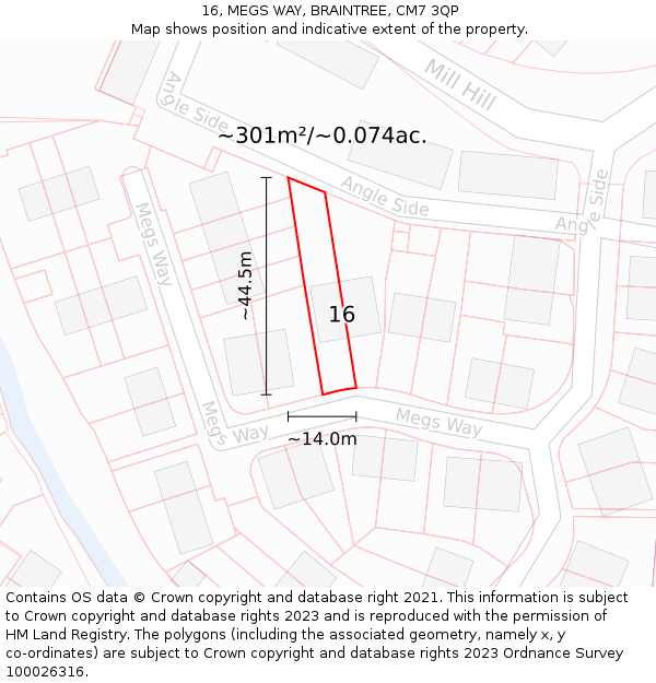 16, MEGS WAY, BRAINTREE, CM7 3QP: Plot and title map
