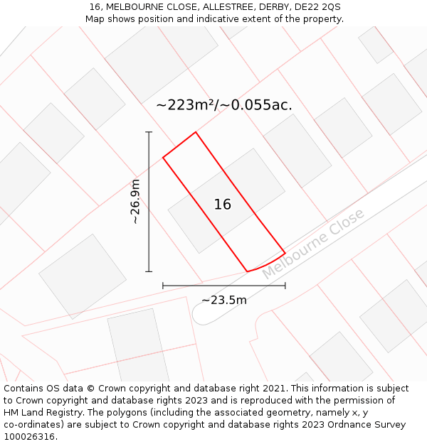 16, MELBOURNE CLOSE, ALLESTREE, DERBY, DE22 2QS: Plot and title map