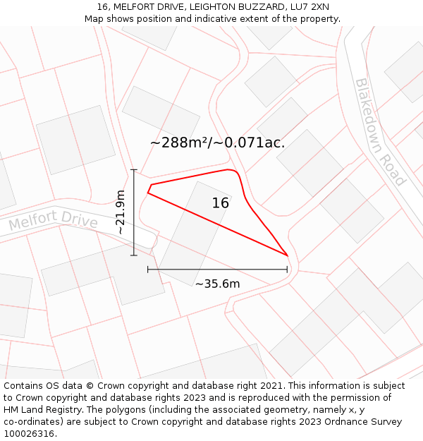 16, MELFORT DRIVE, LEIGHTON BUZZARD, LU7 2XN: Plot and title map