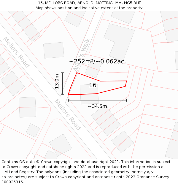 16, MELLORS ROAD, ARNOLD, NOTTINGHAM, NG5 8HE: Plot and title map