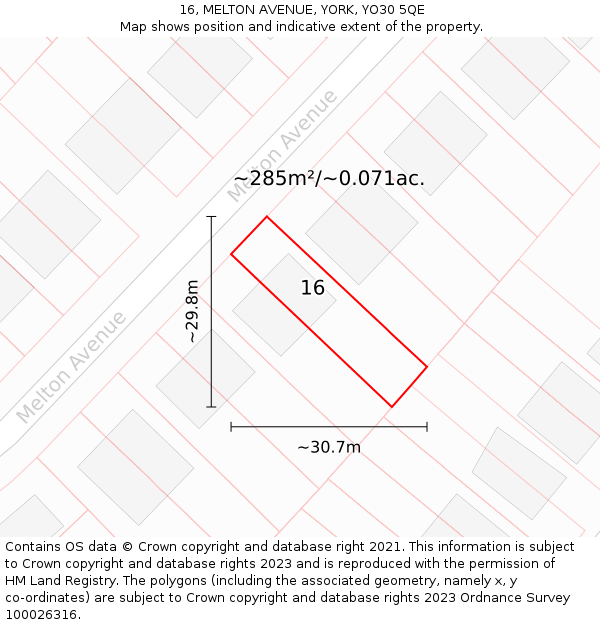 16, MELTON AVENUE, YORK, YO30 5QE: Plot and title map