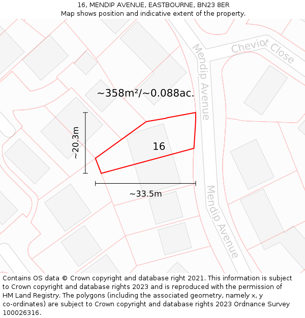 16, MENDIP AVENUE, EASTBOURNE, BN23 8ER: Plot and title map