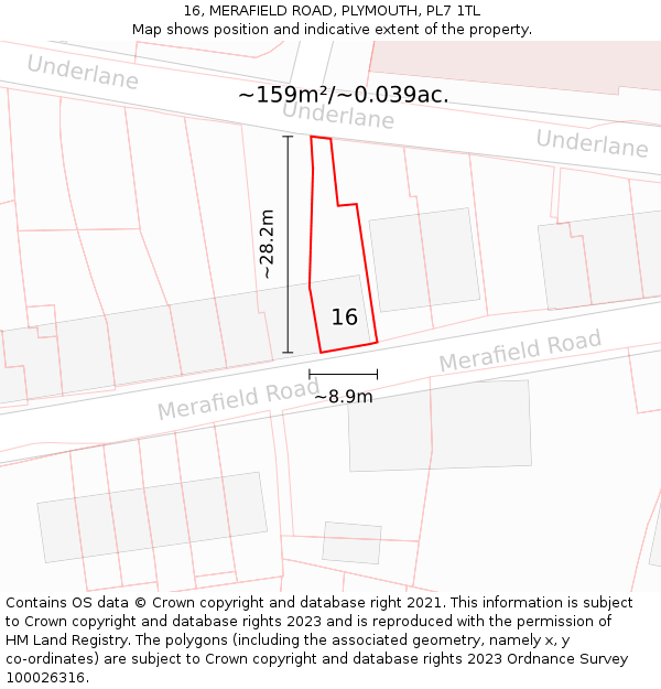 16, MERAFIELD ROAD, PLYMOUTH, PL7 1TL: Plot and title map