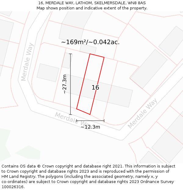 16, MERDALE WAY, LATHOM, SKELMERSDALE, WN8 8AS: Plot and title map