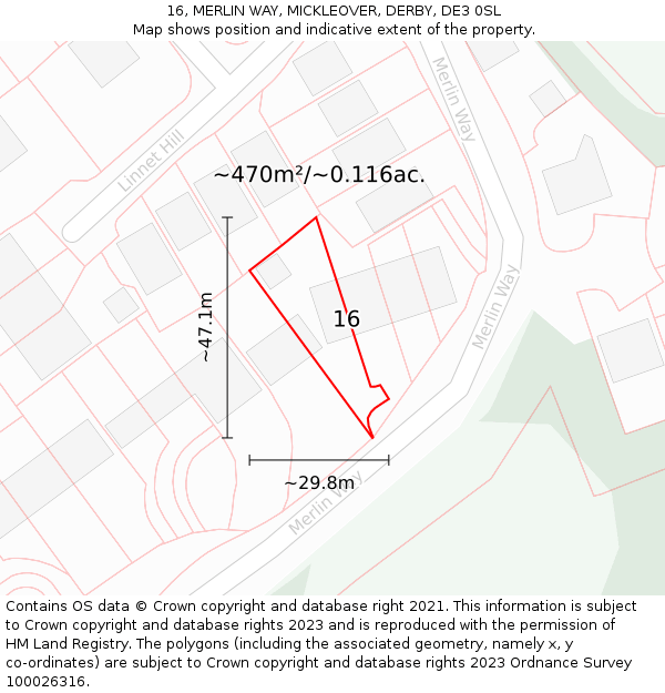 16, MERLIN WAY, MICKLEOVER, DERBY, DE3 0SL: Plot and title map