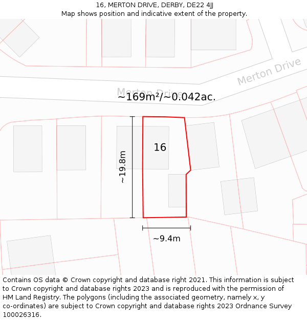 16, MERTON DRIVE, DERBY, DE22 4JJ: Plot and title map