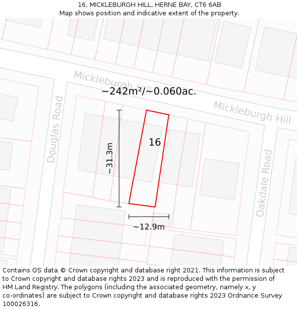 16, MICKLEBURGH HILL, HERNE BAY, CT6 6AB: Plot and title map