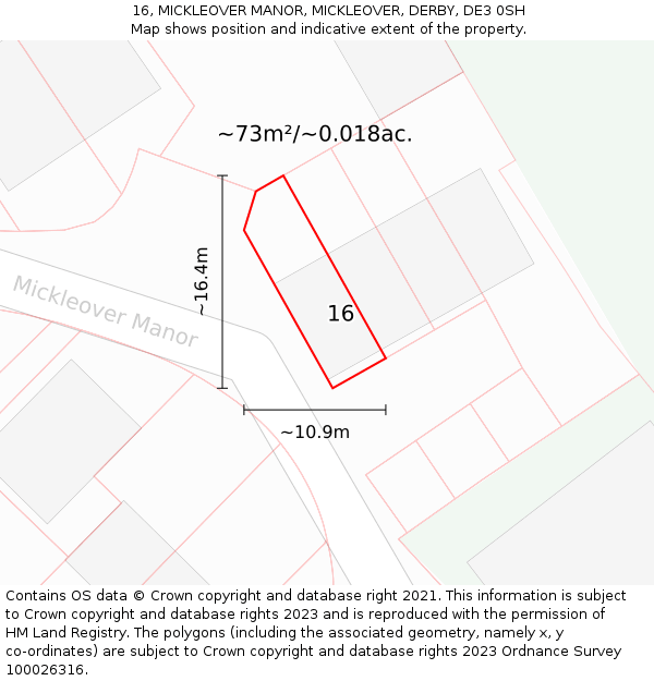 16, MICKLEOVER MANOR, MICKLEOVER, DERBY, DE3 0SH: Plot and title map