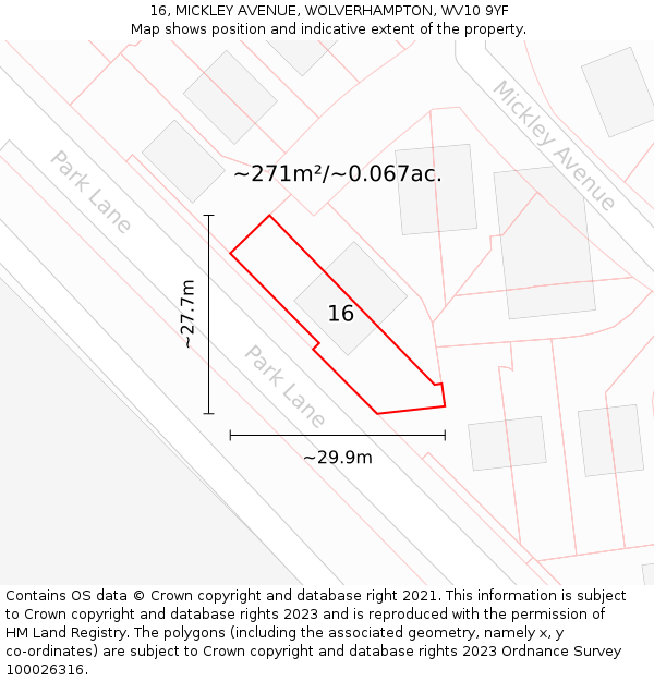 16, MICKLEY AVENUE, WOLVERHAMPTON, WV10 9YF: Plot and title map