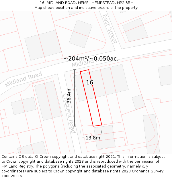 16, MIDLAND ROAD, HEMEL HEMPSTEAD, HP2 5BH: Plot and title map