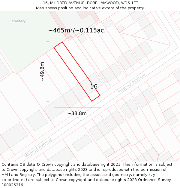 16, MILDRED AVENUE, BOREHAMWOOD, WD6 1ET: Plot and title map