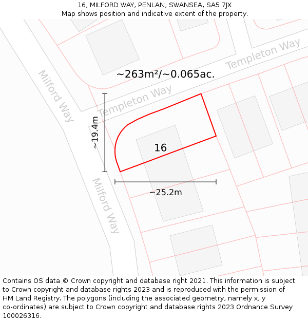 16, MILFORD WAY, PENLAN, SWANSEA, SA5 7JX: Plot and title map