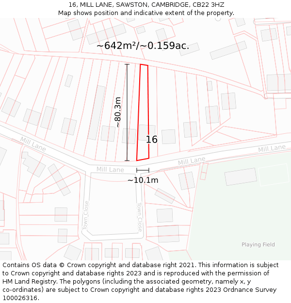 16, MILL LANE, SAWSTON, CAMBRIDGE, CB22 3HZ: Plot and title map