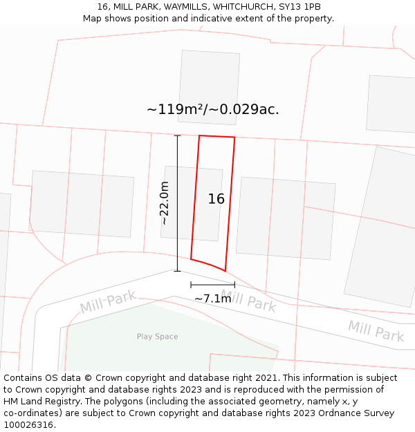 16, MILL PARK, WAYMILLS, WHITCHURCH, SY13 1PB: Plot and title map